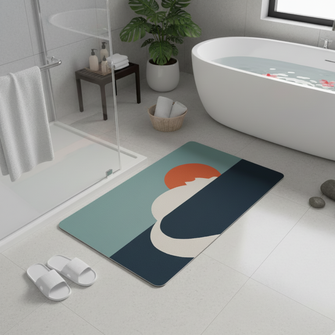 Illustration Air Door Rug Abstract Cat Snow Mountain Pattern Carpet Bathroom Bathtub Anti Slip Mat Home Decoration