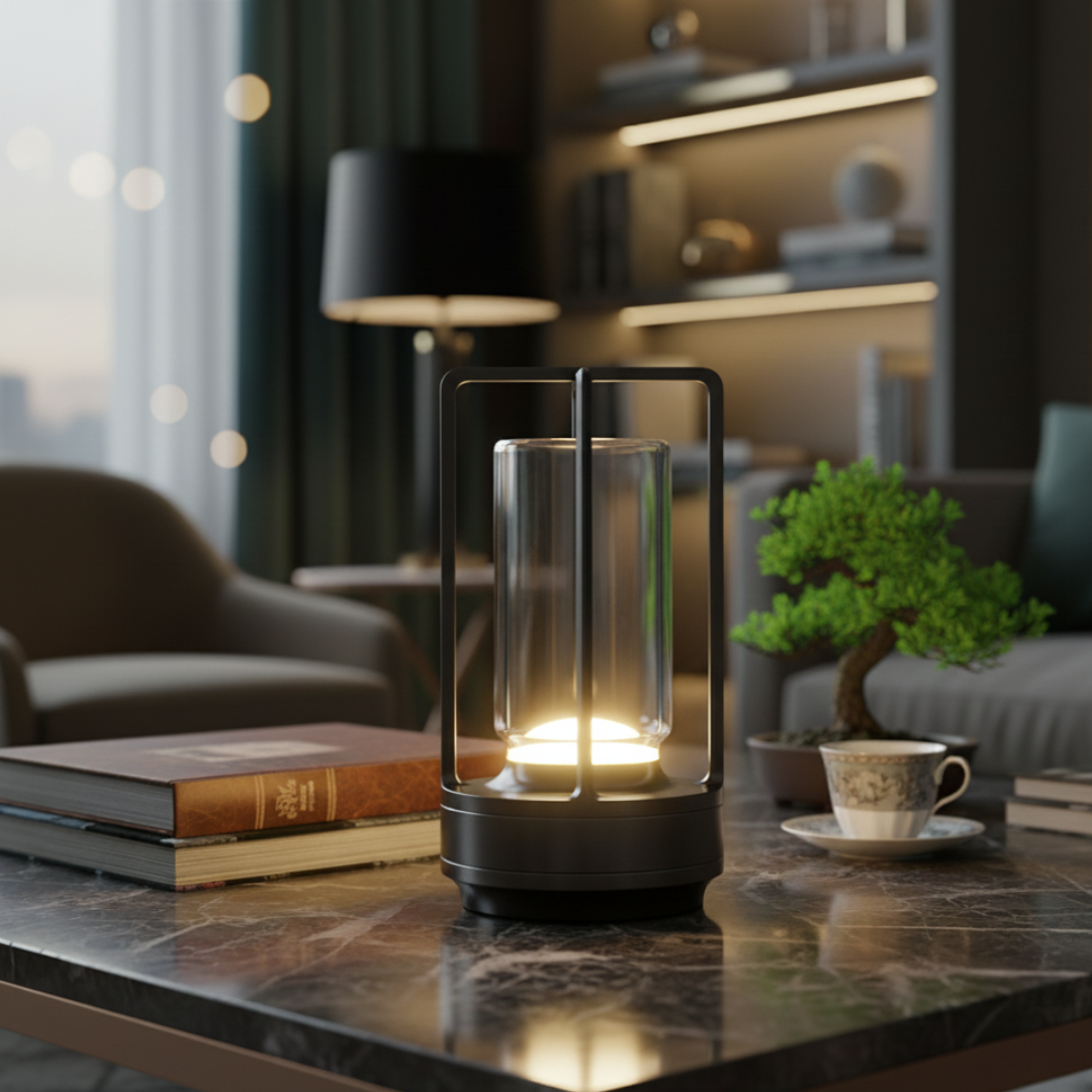 Japan Crystal Lantern – Cordless Dimmable LED Glass & Aluminum Table Lamp