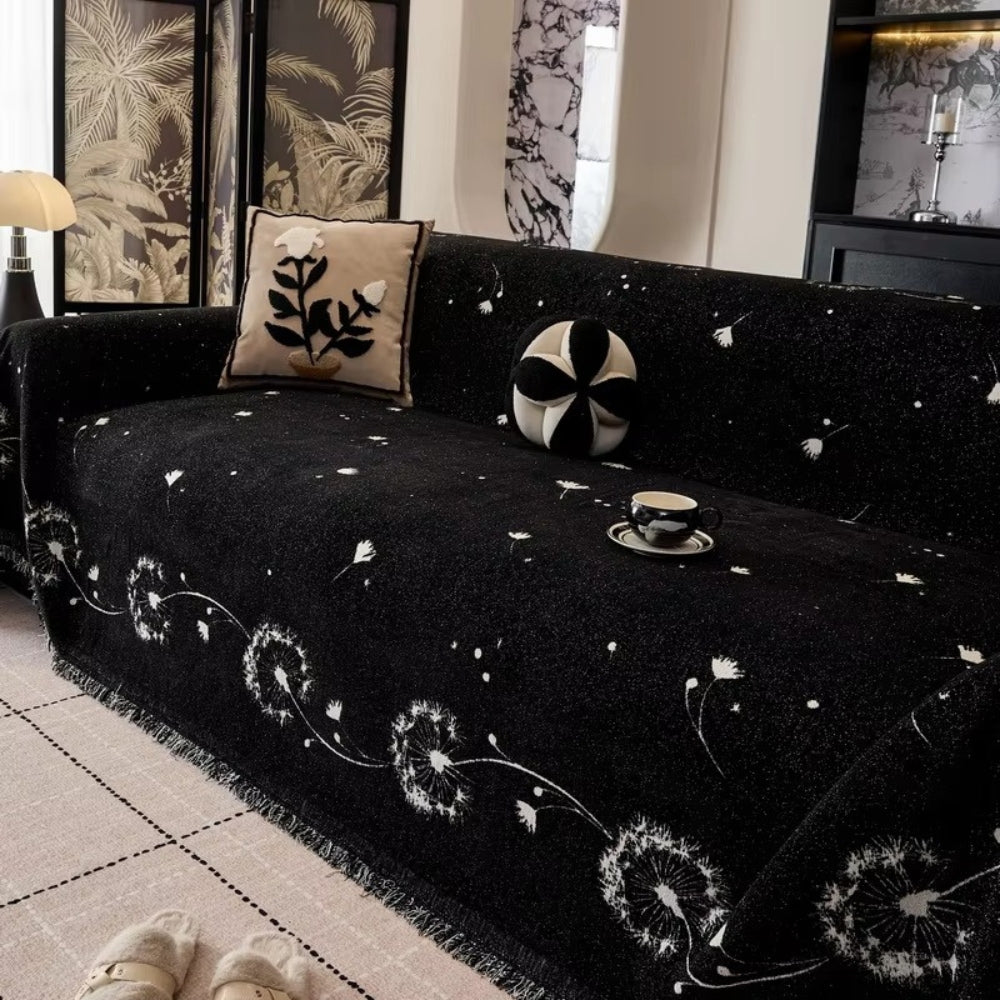 Japandi-Style Soft Microfiber Sofa Cover – Charming Dandelion Print, Machine Washable 0