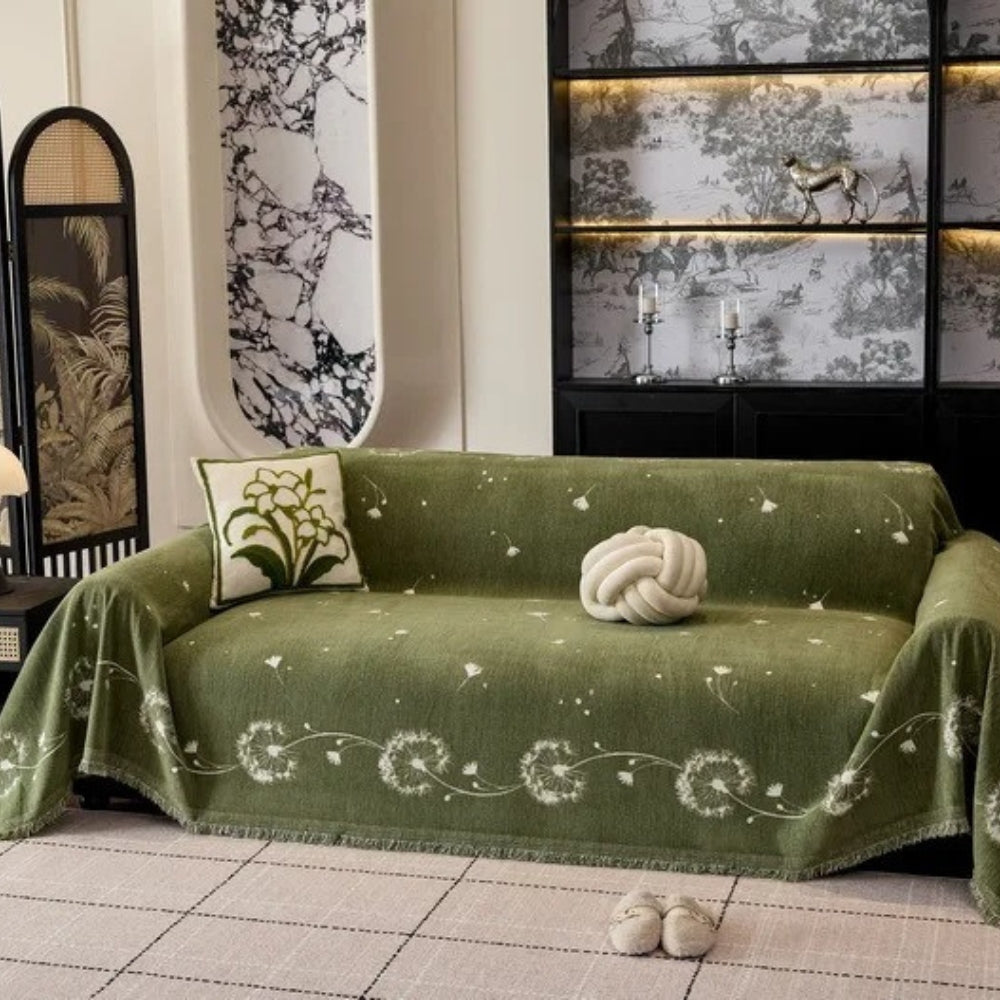 Japandi-Style Soft Microfiber Sofa Cover – Charming Dandelion Print, Machine Washable 1