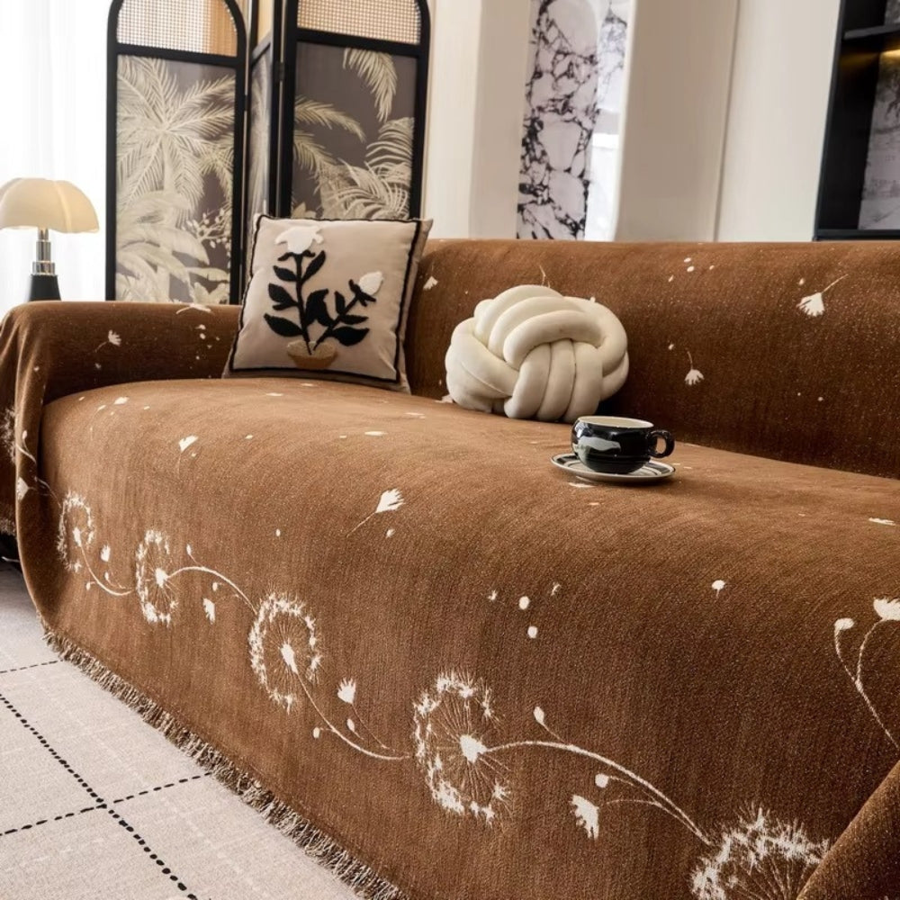 Japandi-Style Soft Microfiber Sofa Cover – Charming Dandelion Print, Machine Washable 3
