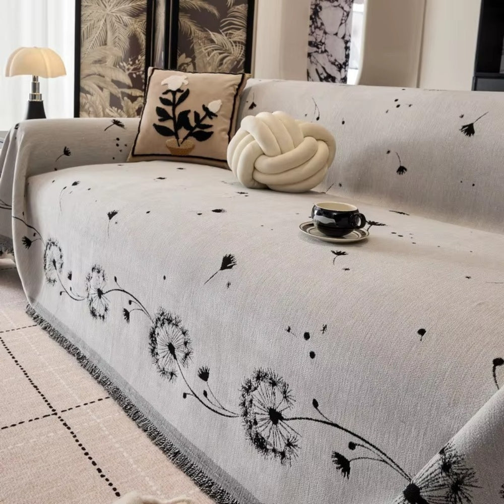 Japandi-Style Soft Microfiber Sofa Cover – Charming Dandelion Print, Machine Washable 5