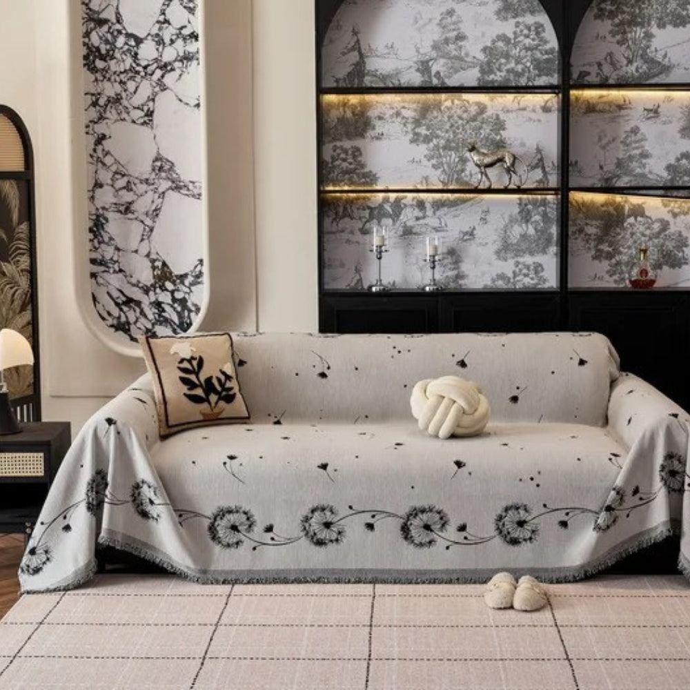 Japandi-Style Soft Microfiber Sofa Cover – Charming Dandelion Print, Machine Washable 7