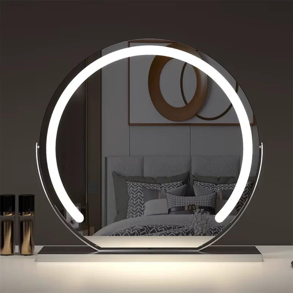 Silver chrome LED vanity mirror with bright ring light