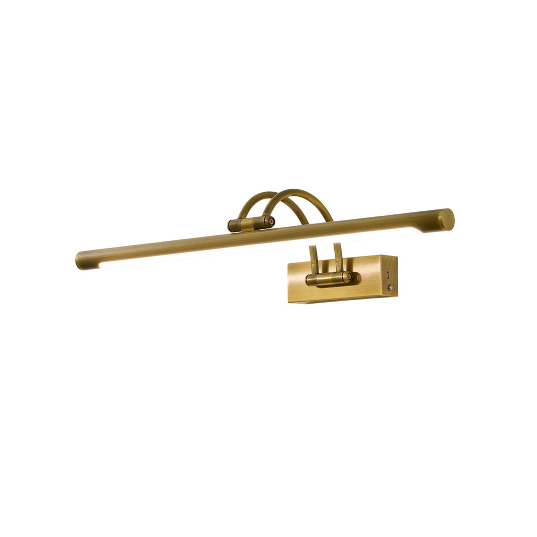 Rechargeable brass picture light with adjustable arm and black metal finish