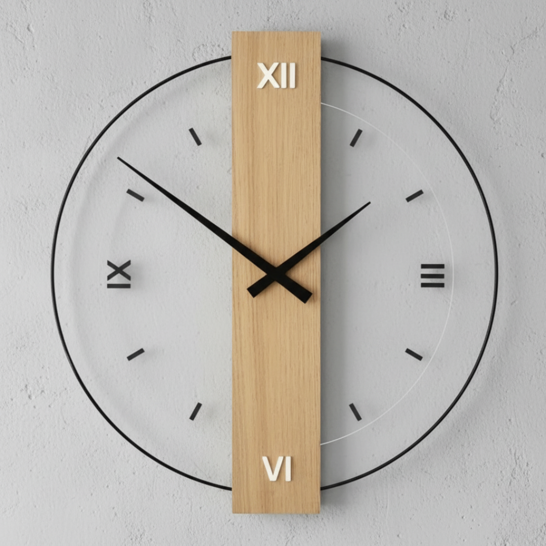 Large Modern Minimalist Oak Wood Wall Clock – Silent Quartz Design for Wall Clock Decor 0