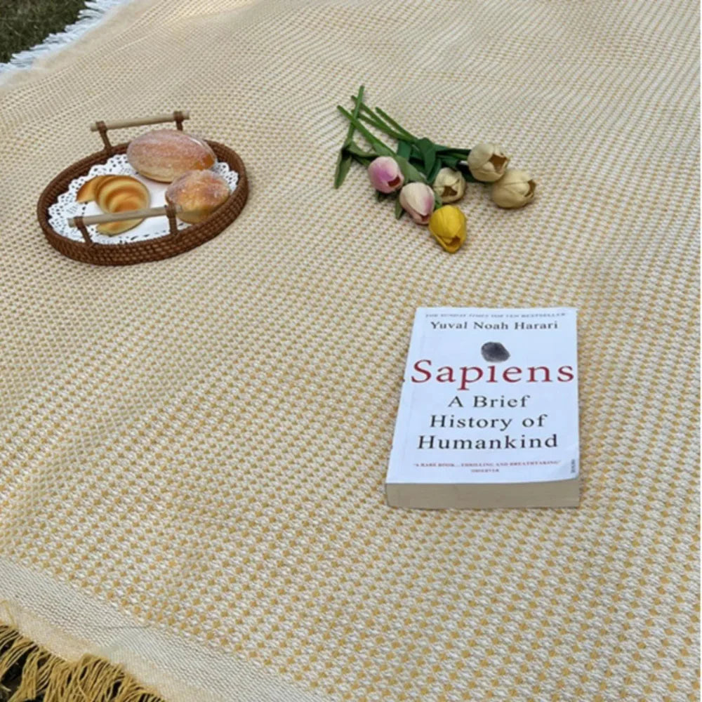 Lightweight Woven Picnic Blanket – Soft, Breathable Fabric with Boho Tassels 8