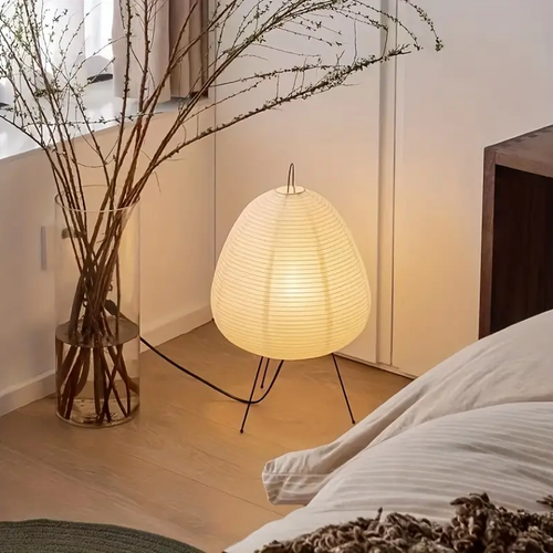 LumiaTria Japandi Rice Paper Table Lamp - Minimalist Tripod Desk Light, E27