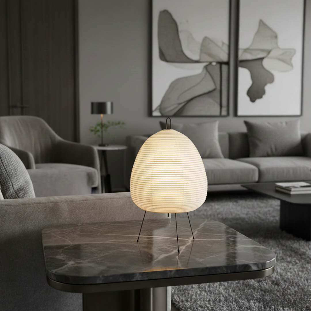 LumiaTria Japandi Rice Paper Table Lamp - Minimalist Tripod Desk Light, E27 1