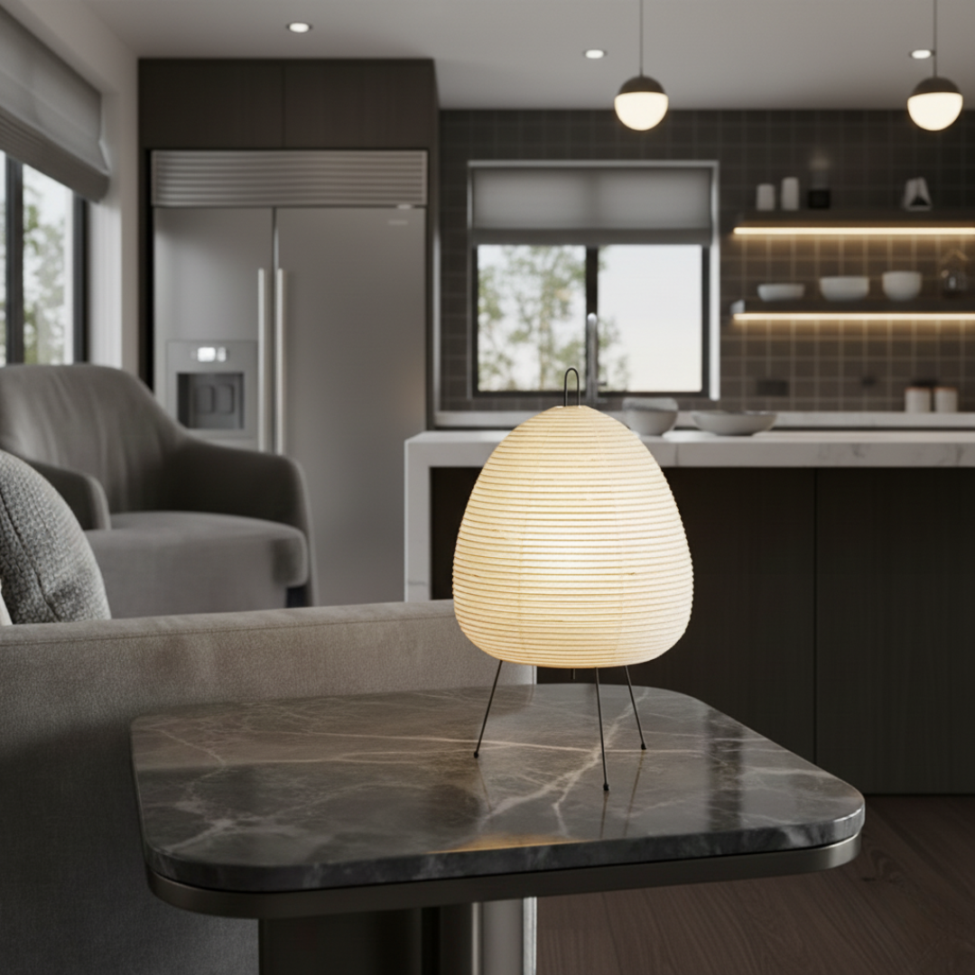 LumiaTria Japandi Rice Paper Table Lamp - Minimalist Tripod Desk Light, E27 4