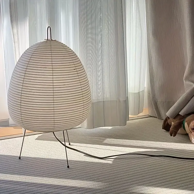 LumiaTria Japandi Rice Paper Table Lamp - Minimalist Tripod Desk Light, E27 7