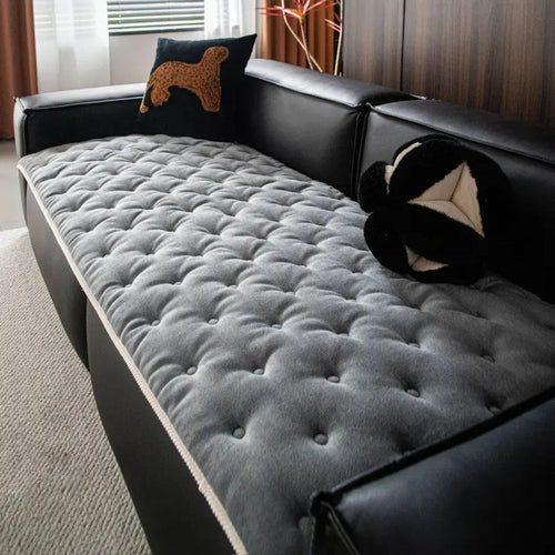 Luxurious Plush Sofa Cover – Elegant Button-Tufted Microfiber Blend for Dogs