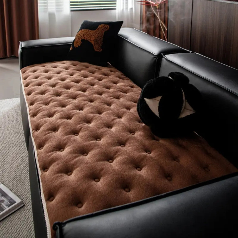 Luxurious Plush Sofa Cover – Elegant Button-Tufted Microfiber Blend for Dogs 8
