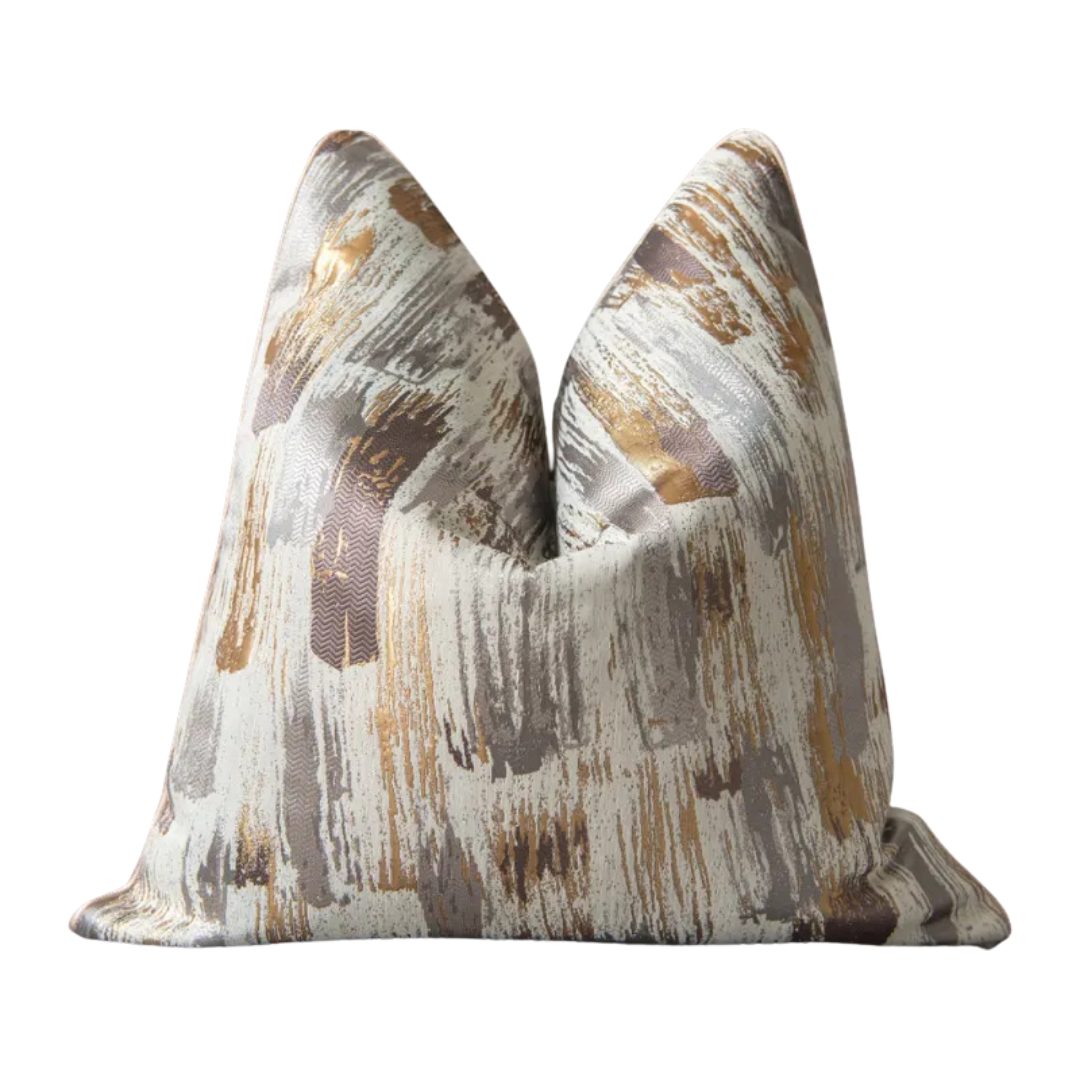 Silver taupe abstract metallic jacquard lumbar pillow cover