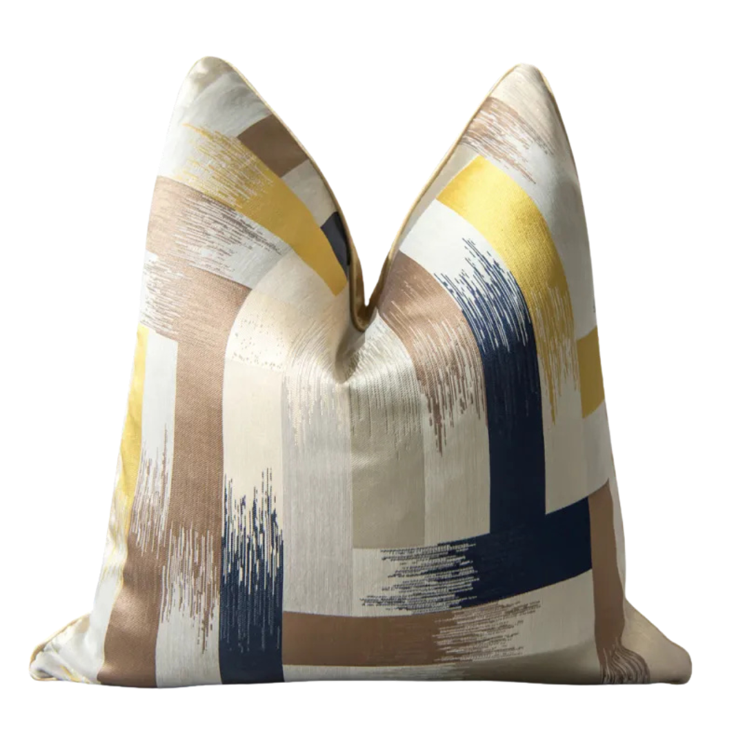 Gold navy abstract metallic pillow cover with woven jacquard texture