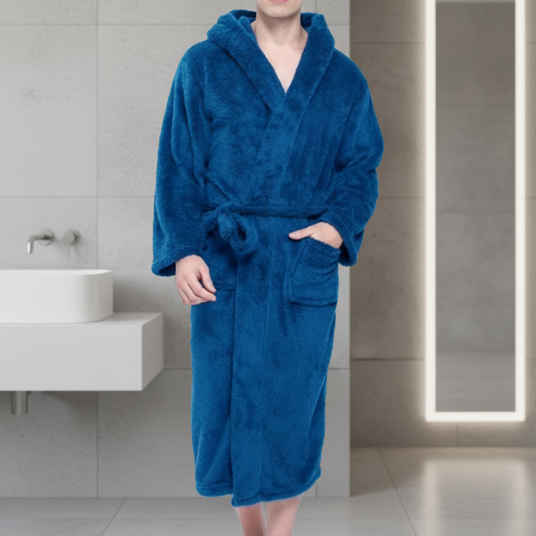Men’s Soft Long Fleece Robe with Pockets for Home
