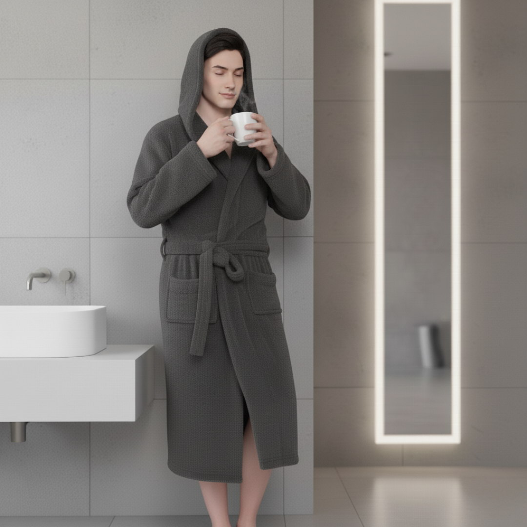 Men’s Soft Long Fleece Robe with Pockets for Home