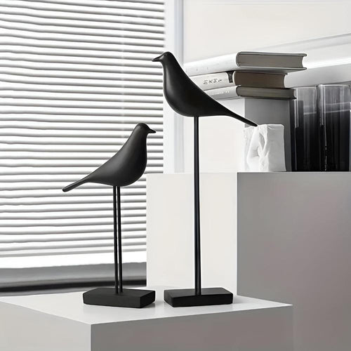 Minimalist Bird Statue | Long Stand Monochrome Ceramic Look Figurine