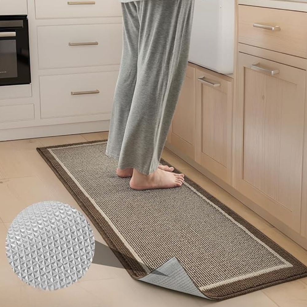 Kitchen runner mat showing anti-slip diamond backing texture detail