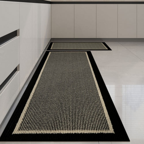 Minimalist Kitchen Floor Mats | Geometric Border Accent Contemporary Black Runner