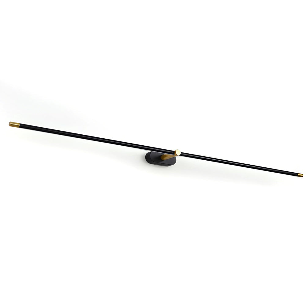 Product shot of unlit black brass metal linear wall sconce on white background