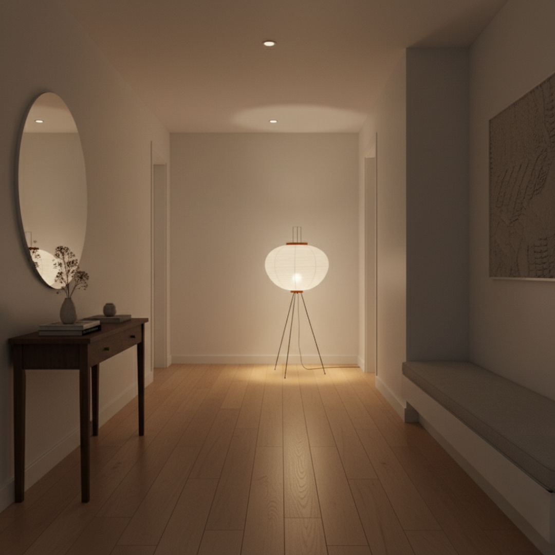 Minimalist Rice Paper Standing Lamp - Modern Boho Tripod Floor Light for Living Room 2