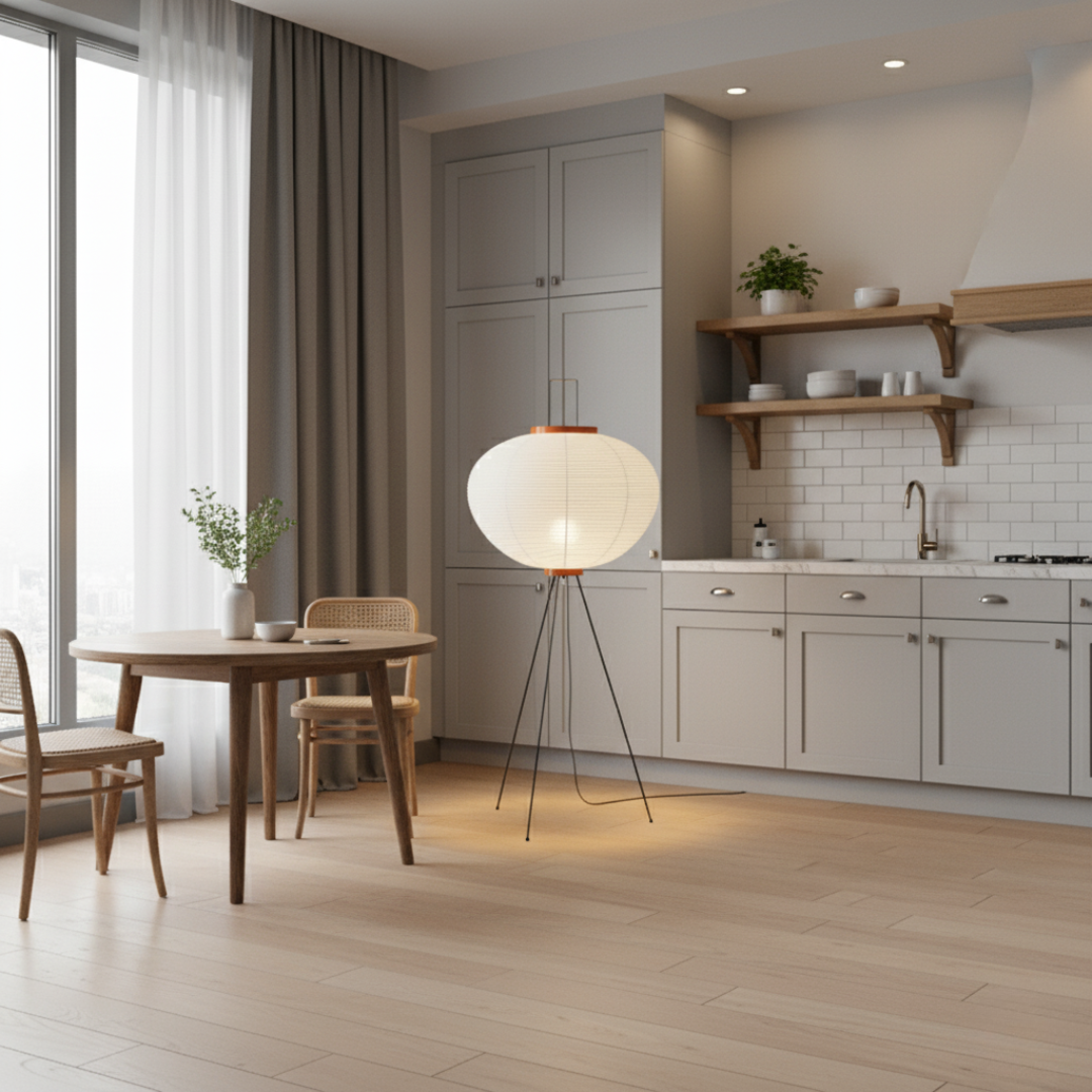 Minimalist Rice Paper Standing Lamp - Modern Boho Tripod Floor Light for Living Room 4