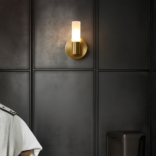 Modern Brass Wall Sconce | Frosted Glass Cylinder Up Down Light