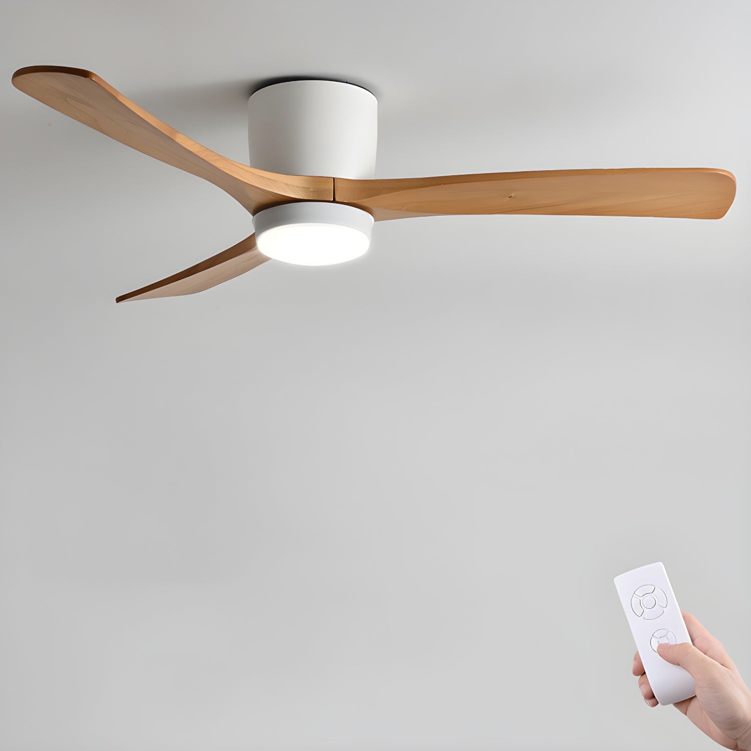 White low profile ceiling fan with light and wireless remote
