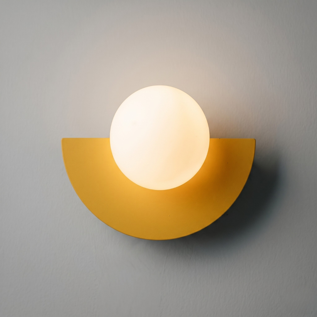 Mustard yellow modern LED wall sconce with round plastic ball lampshade for corridor lighting