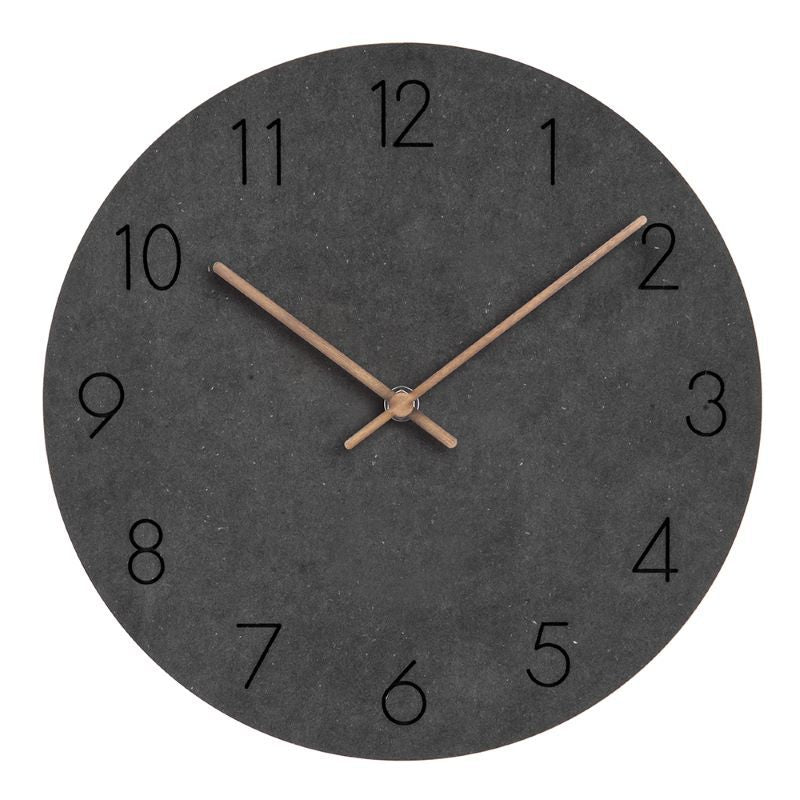 Charcoal grey textured wall clock with light brown wooden hands