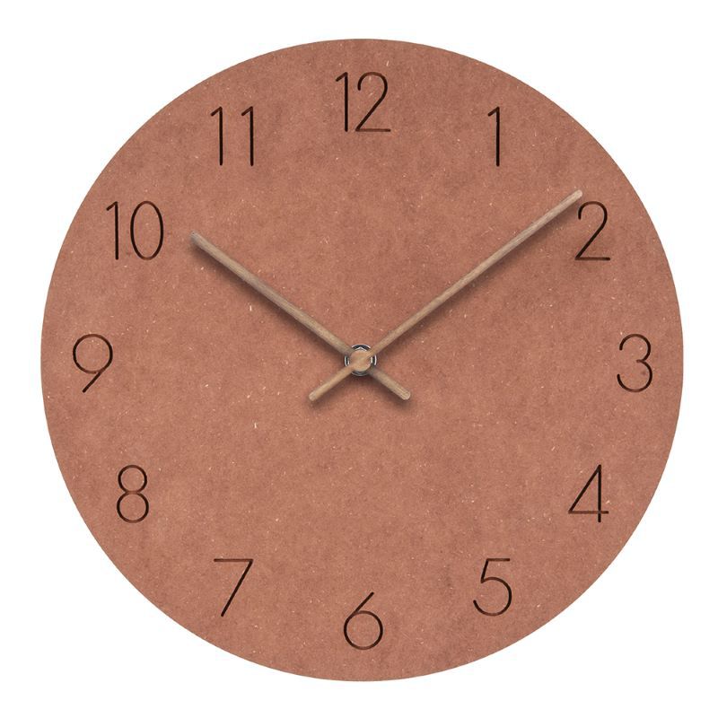 Rust-colored textured wall clock featuring light brown wooden hands