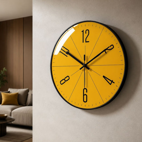 Modern Wall Clock | Large Minimalist Yellow Face Acrylic Silent Nordic