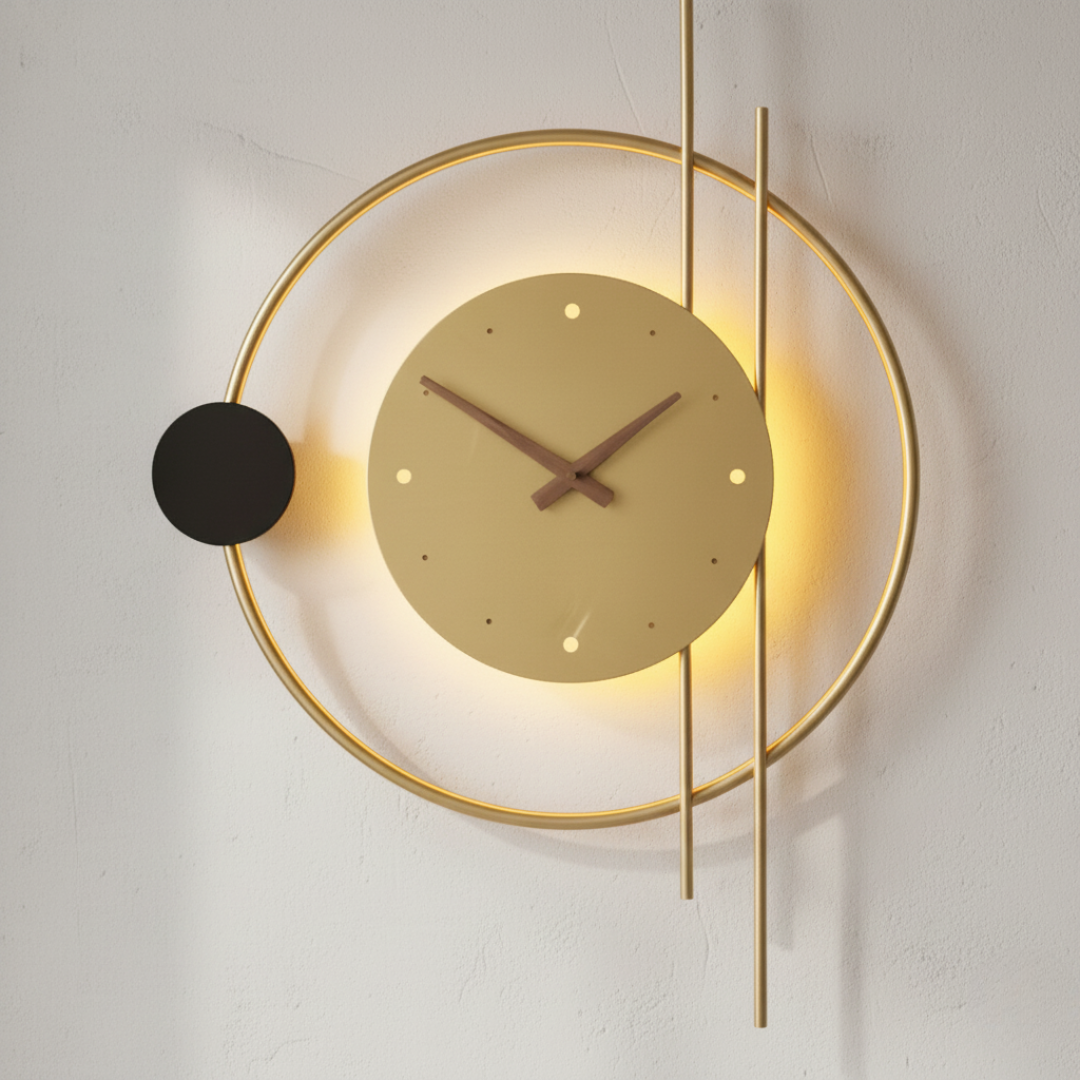 Modern Black Minimalist Wall Clock with LED Lighting – Elegant Decor Piece 0