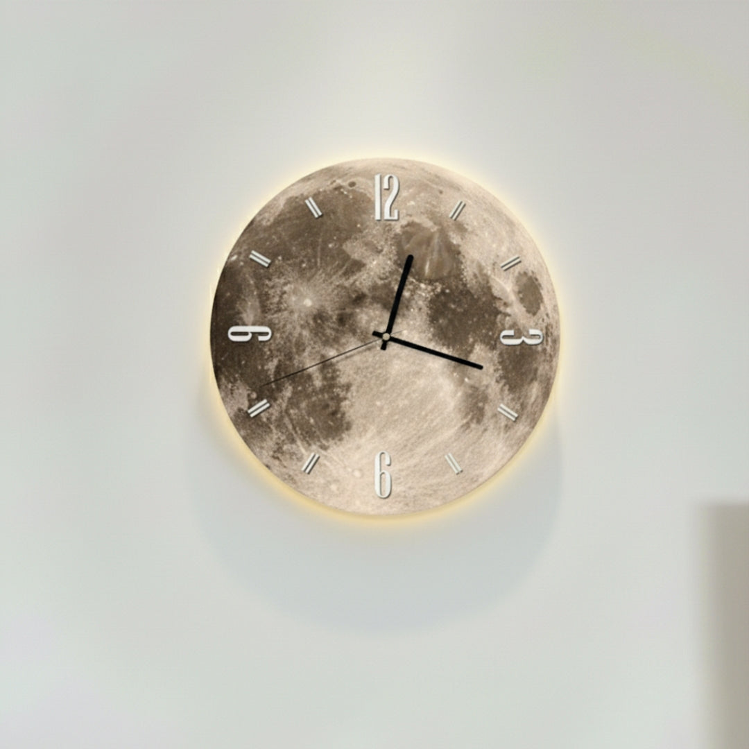 Modern Celestial Wall Clock – Silent Quartz with High-Resolution Lunar Print 0