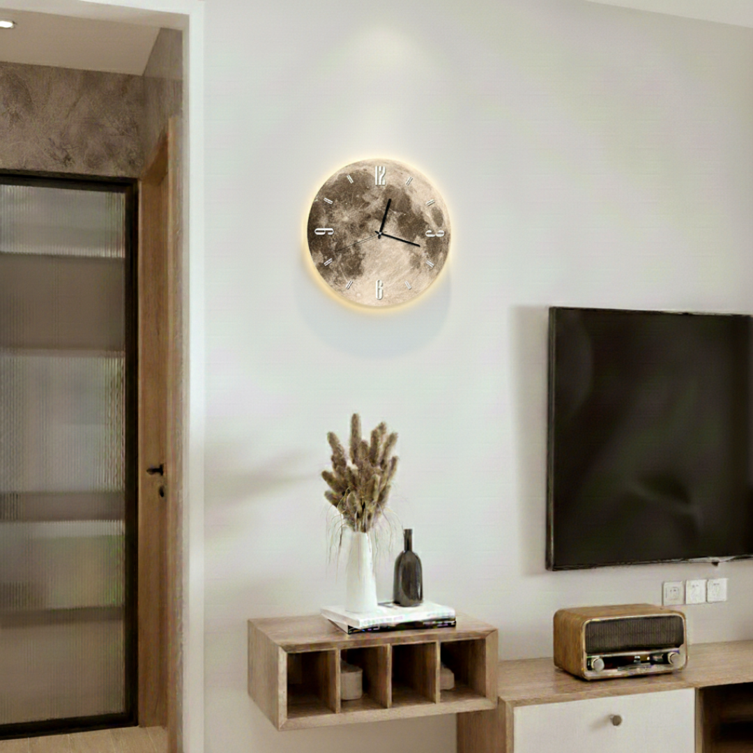 Modern Celestial Wall Clock – Silent Quartz with High-Resolution Lunar Print 1