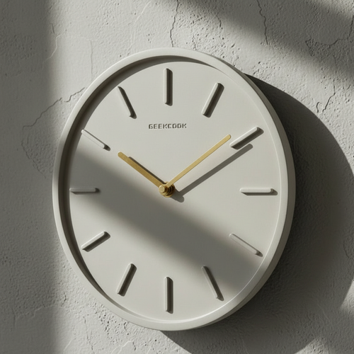 Modern Cement Wall Clock Decor with Brass Pendulum – Silent Quartz Mechanism