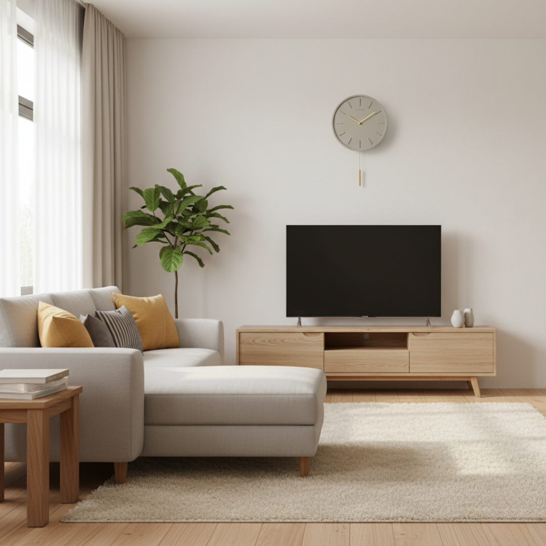 Modern Cement Wall Clock Decor with Brass Pendulum – Silent Quartz Mechanism 1