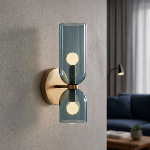 Modern Dual Cylinder Glass Wall Sconce | Elegant Accent Lighting with Metal Base
