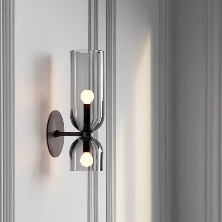 Modern Dual Cylinder Glass Wall Sconce – Elegant Accent Lighting with Metal Base 2