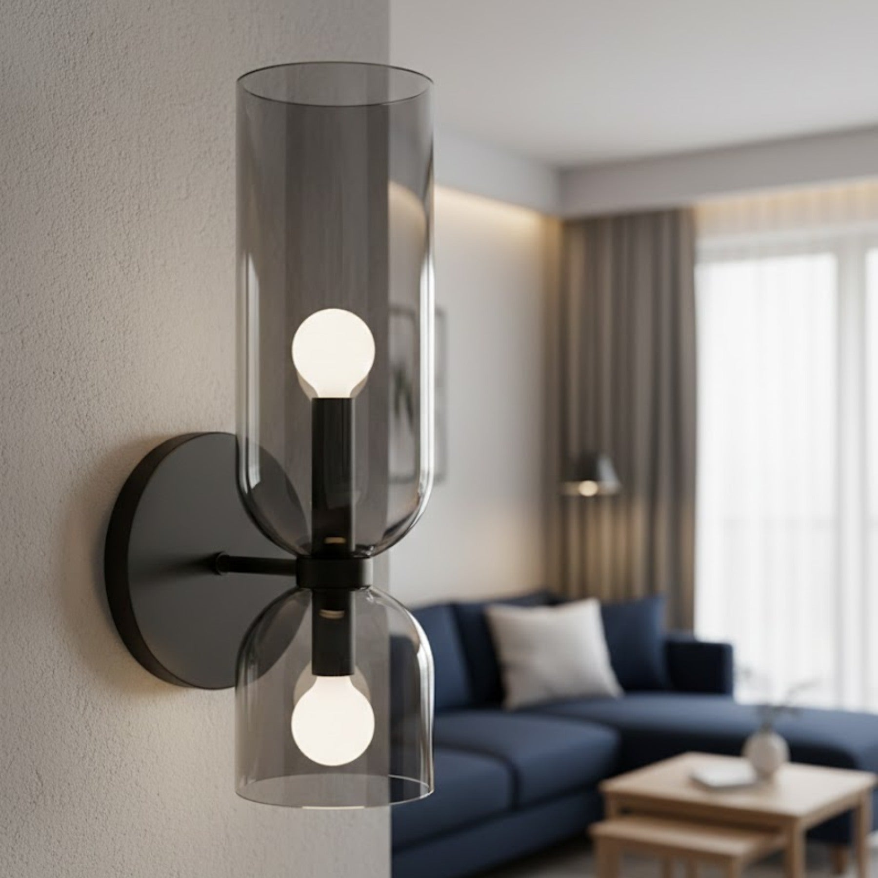 Modern Dual Cylinder Glass Wall Sconce – Elegant Accent Lighting with Metal Base 3