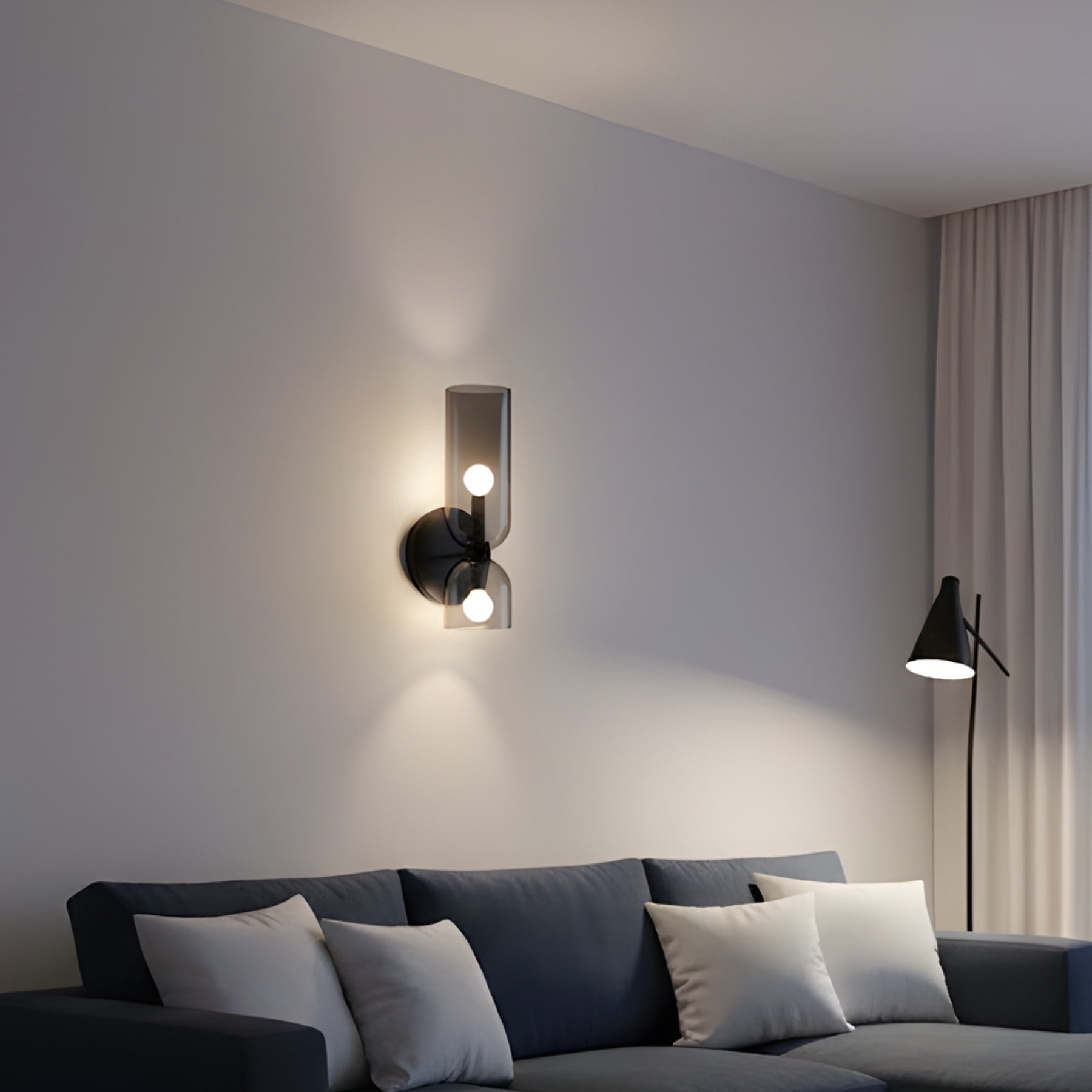 Modern Dual Cylinder Glass Wall Sconce – Elegant Accent Lighting with Metal Base 4