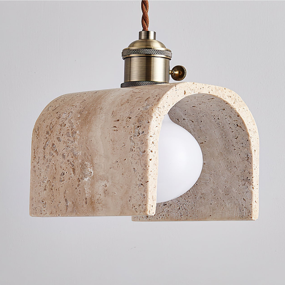 Modern Travertine Ceiling Pendant - 150mm Arched Geometric LED Flush Mount, E27 0