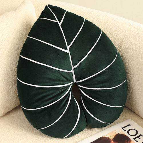 Monstera Leaf Plush Pillow | Variegated Monstera Shaped Soft Velvet