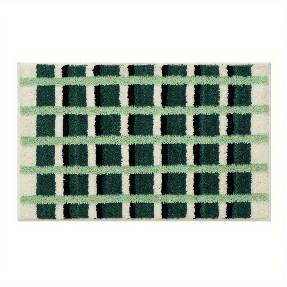 Moss Green Plush Non-Slip Bath Mat – Soft Geometric Design for Modern Bathrooms 5