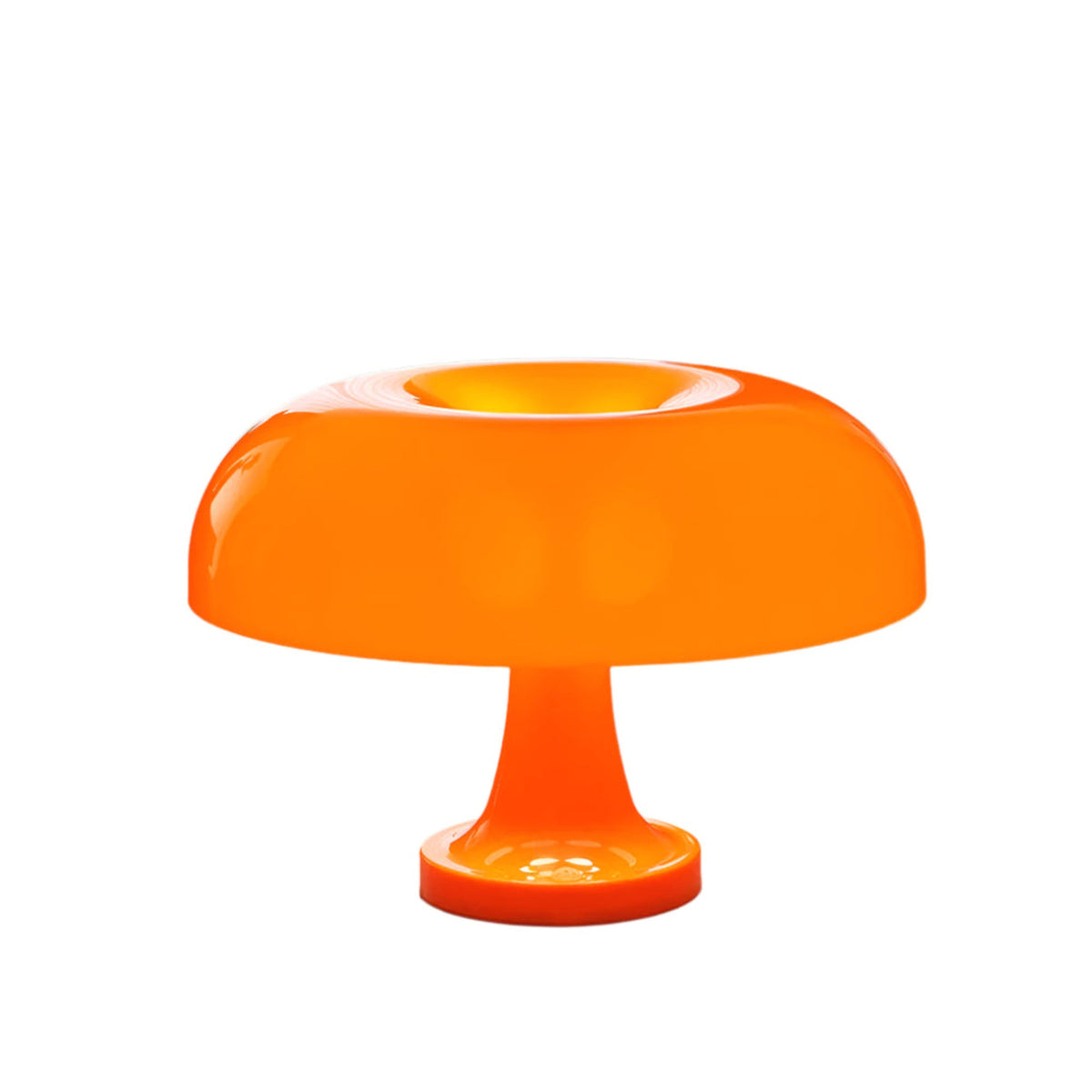 Solid orange glossy acrylic mushroom accent light with central opening