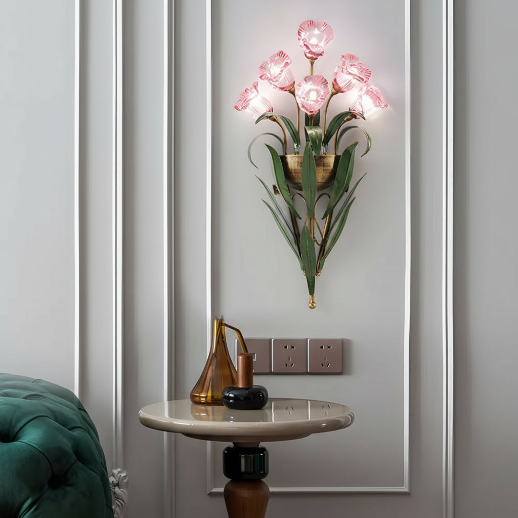 Nature-Inspired Floral Wall Sconce – Elegant Glass and Antique Iron Design 6