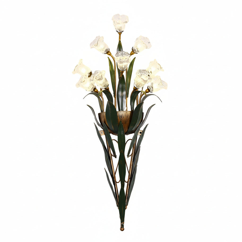 Nature-Inspired Floral Wall Sconce – Elegant Glass and Antique Iron Design 7