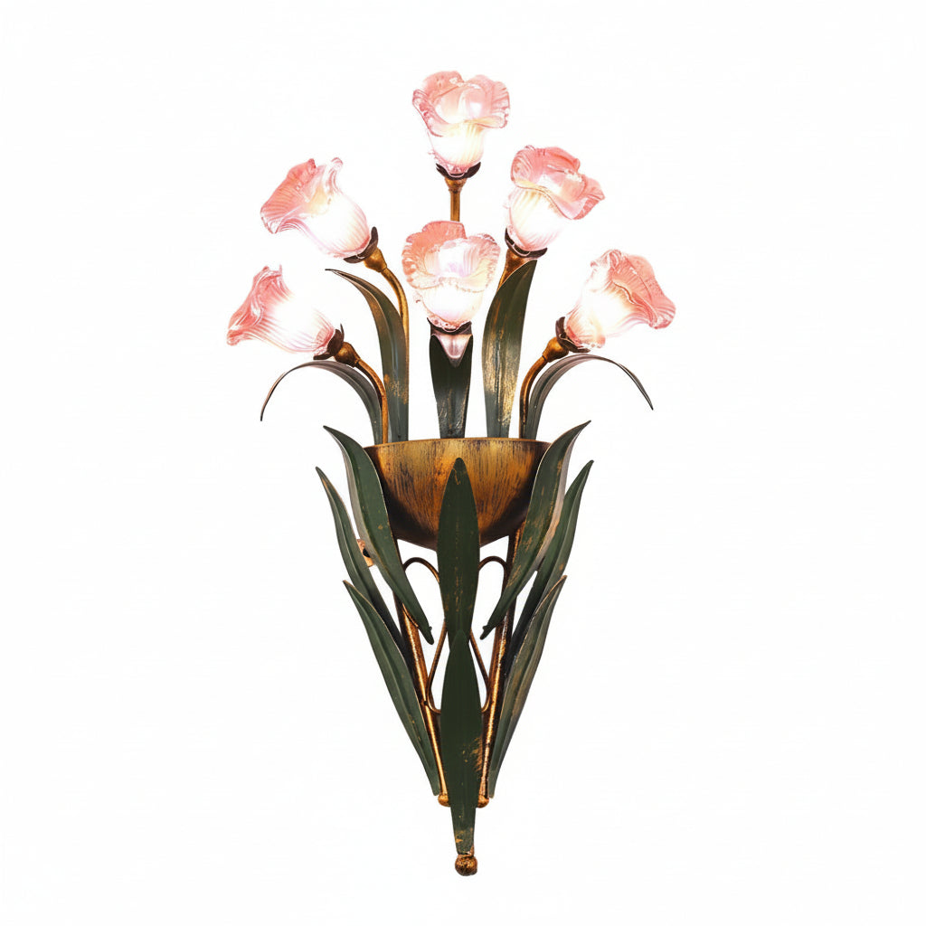 Nature-Inspired Floral Wall Sconce – Elegant Glass and Antique Iron Design 8
