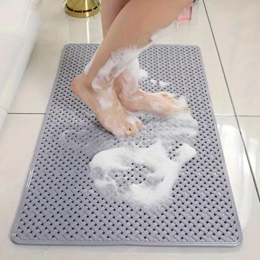 Non-Slip Bathtub Mat Shower Safety Pad – Innovative Suction Cups Grey Woven Style